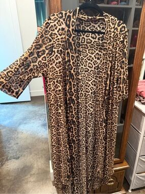 Leopard Print kimono Duster Cardigan - Neutral Tan & Black
